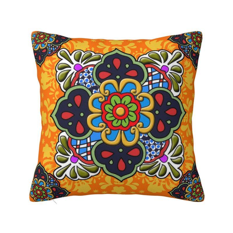 Mexican Otomi Floral Composition Art Modern Throw Pillow Cover Living Room Decoration Folk Flowers Pattern Chair Cushion