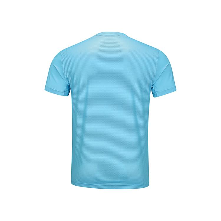 Li Ning Badminton Series Striped Quick-Dry Straight-Cut Short Sleeve T-Shirt Men Tops Sky-Blue AAYU137-3