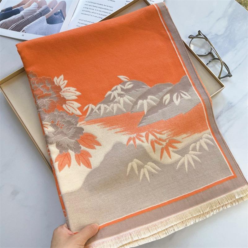 Landscape Flower Language Winter Office Imitation Cashmere Warm Scarf Send Mom Retro Flower Air Conditioning Shawl