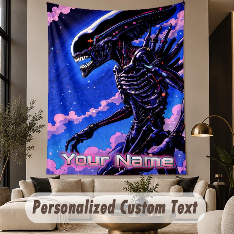 Custom Text Printed Tapestry Alien Xenomorph Pattern Large Wall Hanging Indoor Room Decor