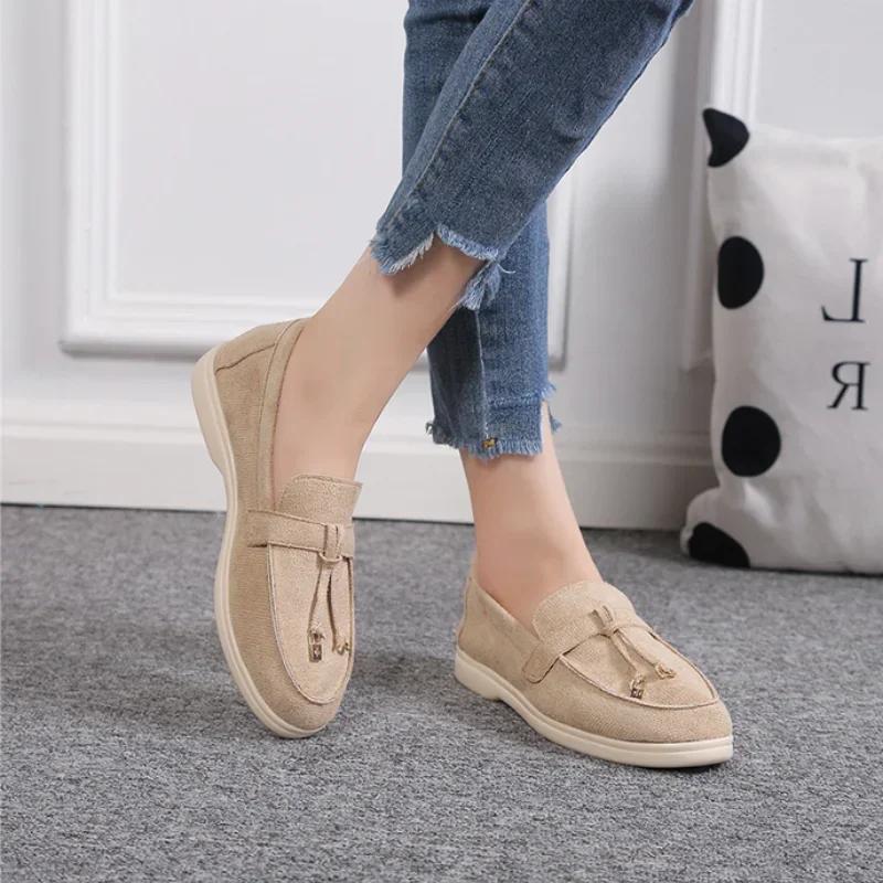 New Women Loafers Shoes Casual Flat Shoes Leather Cashmere Single Shoes Ladies Walking Non Slip Chaussure Femme