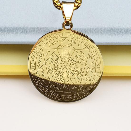 Мужское ожерелье, семь ангельских амулетов, цепочка, круглая подвеска, полый Соломон, нержавеющая сталь, гальваническое покрытие, унисекс