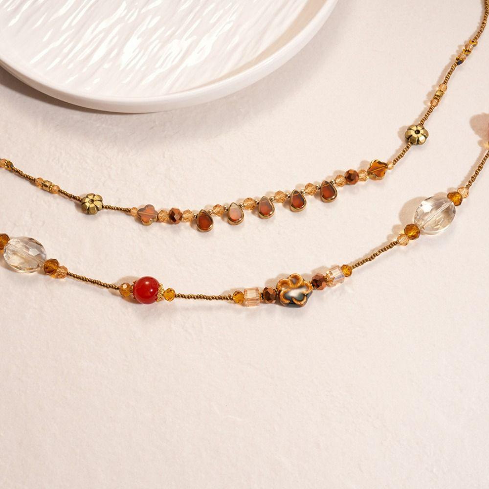 Boho Ceramic Flower Geometric Beaded Fashion Jewelry Hot Retro Necklace  Women