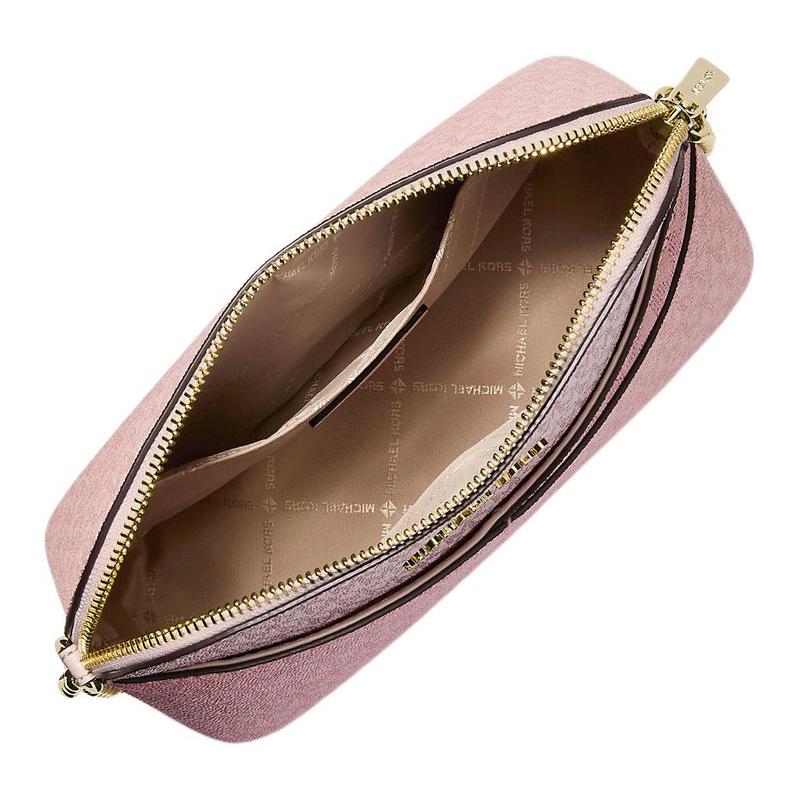 Michael Kors Jet Set Travel Золотая фурнитура Застежка-молния Покрытие из канвы Сумка через плечо Средний размер Женская Розовый