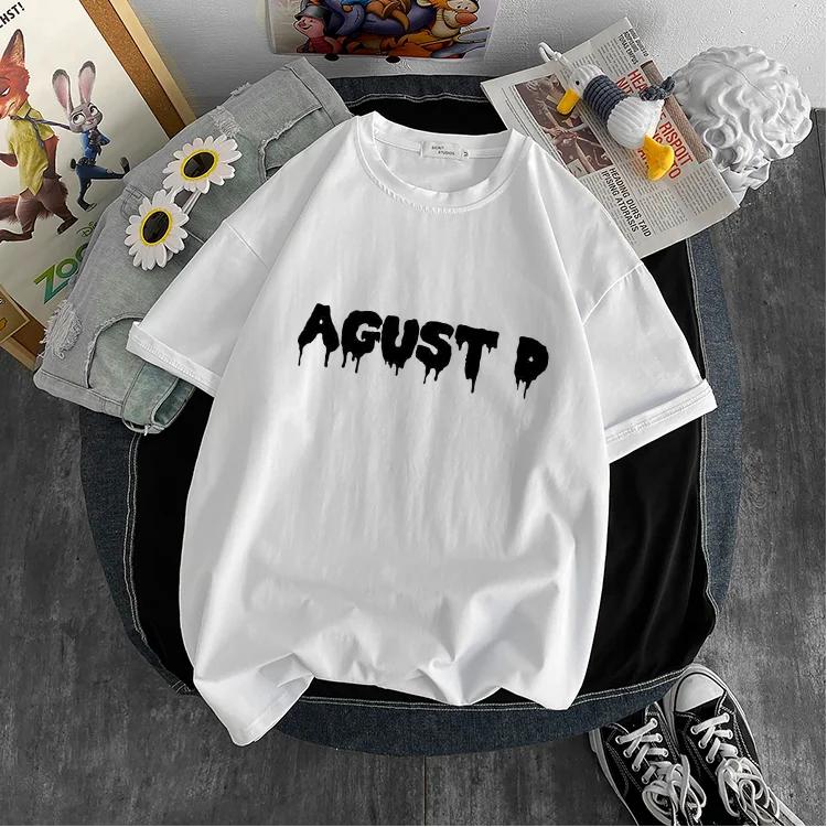Новая корейская версия KPOP Agust D напечатанная футболка альбом D-2 футболка унисекс футболка Yoongi футболка крутая подростковая одежда