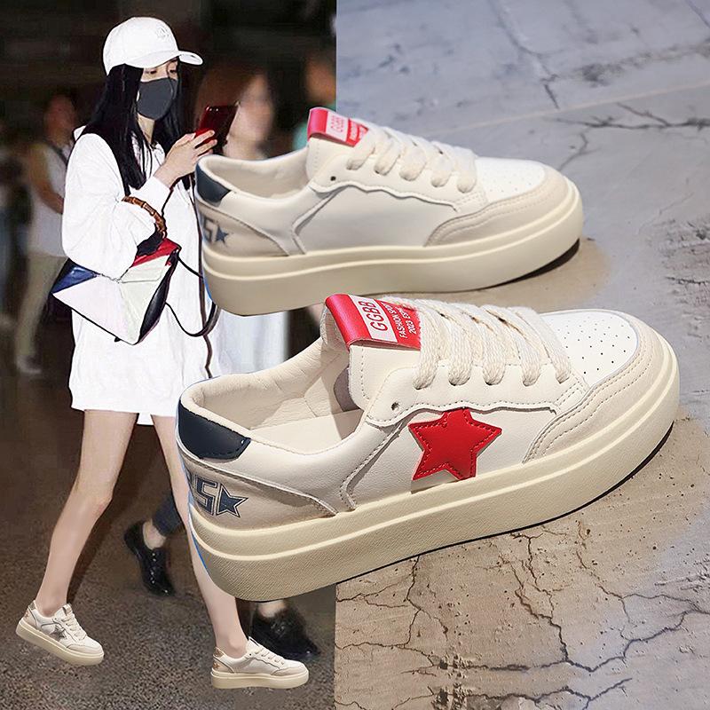 Звездные маленькие белые туфли женские модели туфли на плоской подошве в иностранном стиле тонкие срезы весенне-осенних повседневных туфель Wildcard на толстой подошве женские туфли