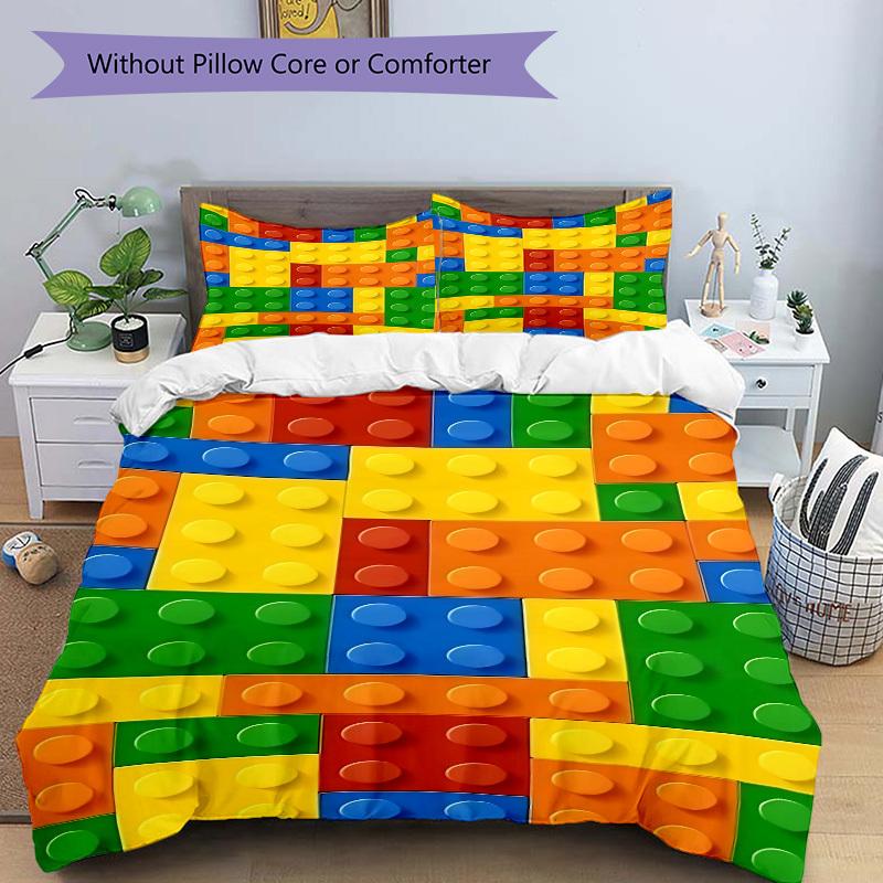 3pcs bedding set Building block jigsaw puzzle Includes 1 Comforter + 2 Pillowcases, Without Pillow Inserts, Soft Comfortable, Lightweight Breathable
