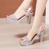 Ankle Strap Square High Heels Women Summer  Roman Sliver Gold Sandals Large Size Thick Platform Shoes For Female A0027