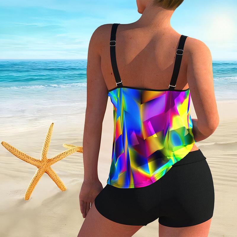 Женский купальник-бретелька с ярким принтом, бикини с короткой майкой, купальник