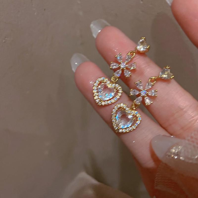 Модные блестящие циркониевые цветы, серьги с кисточками и сердечками для женщин, индивидуальные серьги, свадебные украшения, подарки на день рождения