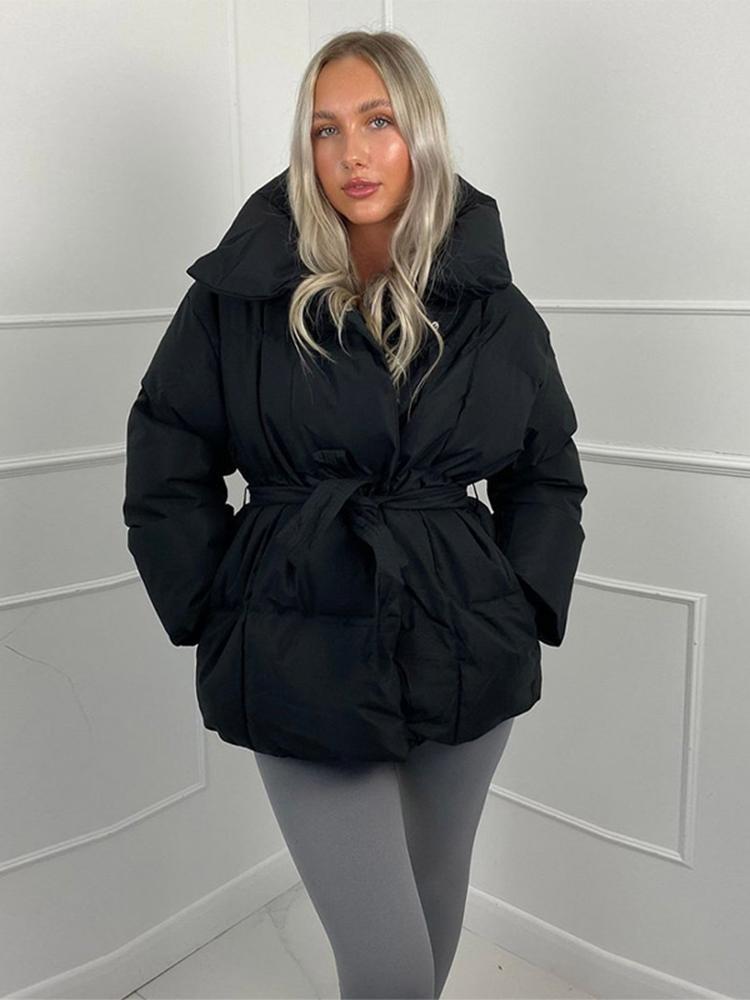Женская куртка с воротником-стойкой, капюшоном, длинными рукавами и молнией, глянцевая, толстая, для зимы