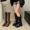 Зимняя обувь 2024, женские высокие сапоги до бедра, модные кожаные длинные рыцарские ботинки с пряжкой, женские ботинки, обувь для девочек на толстой подошве Q420