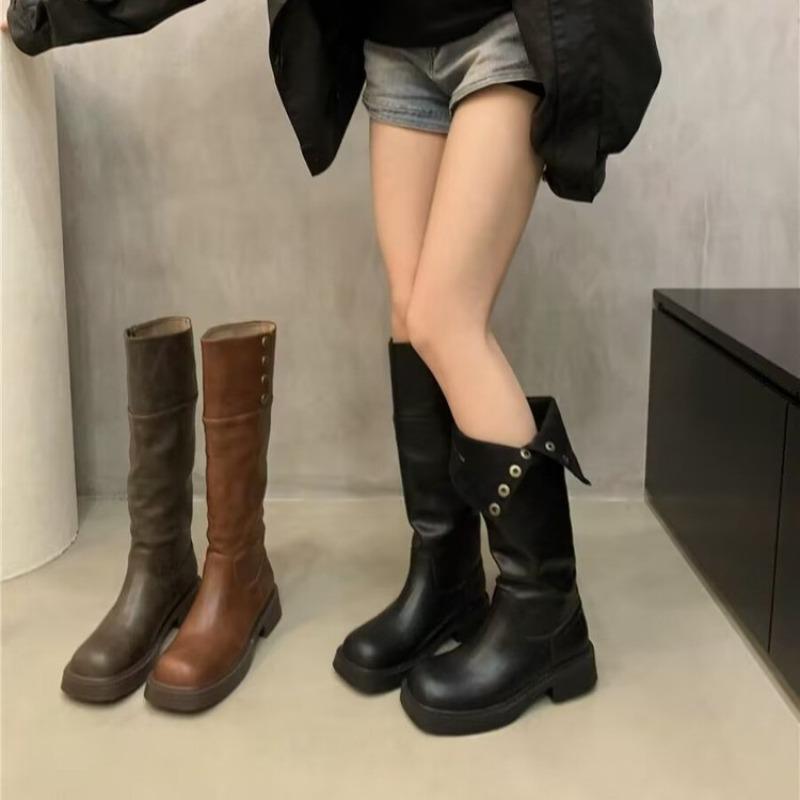 Зимняя обувь 2024, женские высокие сапоги до бедра, модные кожаные длинные рыцарские ботинки с пряжкой, женские ботинки, обувь для девочек на толстой подошве Q420