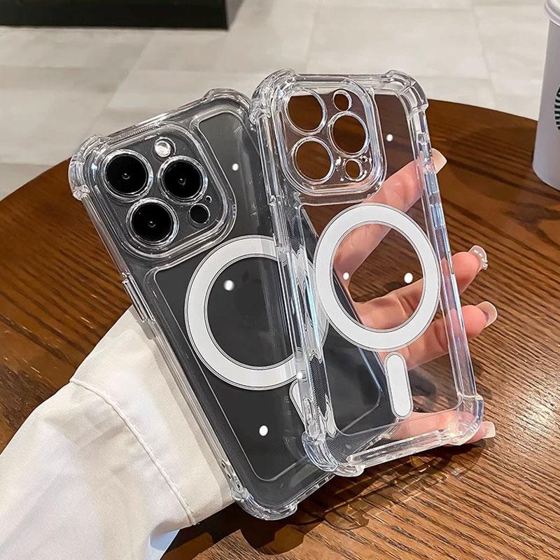 Прозрачный Магнитный Мягкий Чехол Для Телефона Для iPhone 17 Air 16 15 14 Plus 13 12 11 Pro Max Беспроводная Зарядка Magsafe Ударопрочный Чехол