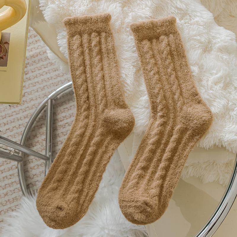Female Autumn and Winter Thickened Warm Solid Color Moon Home Sleep Tube Socks