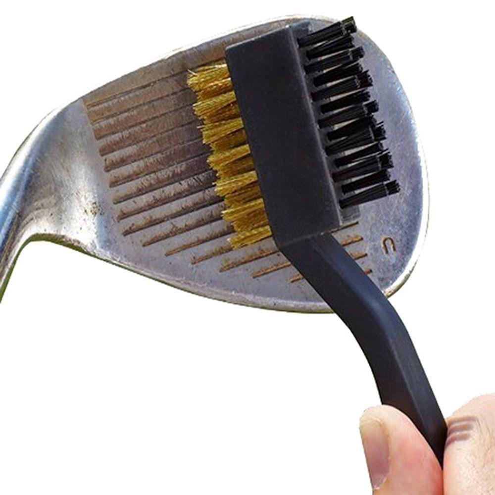 Kit Tool Groove Ball Cleaner Golf Club Brush 2 Sided Brass Wires Nylon Golf Brush with Clip
