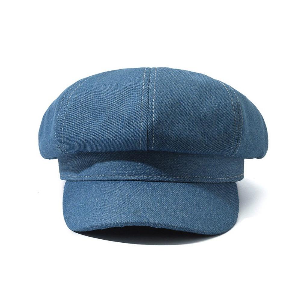 Vintage Women Denim Beret Versatile Newsboy Cap Casual Octagonal Caps Unisex