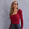 Women's Clothing Square Collar Long Sleeve Slim T-shirts & Long-sleeve Tops