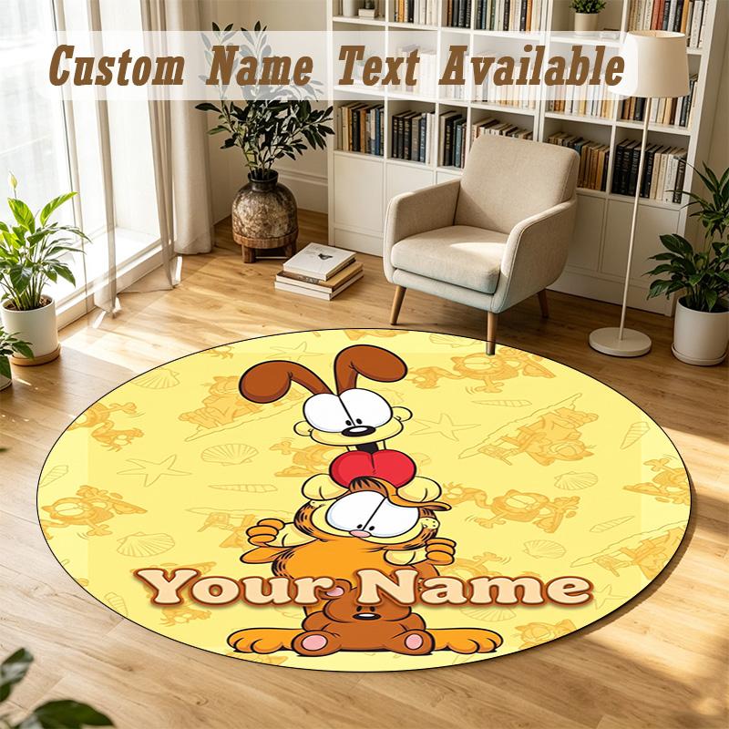 Round Rug Custom NameGarfield Pattern Non Slip Carpet Home Floor Decor