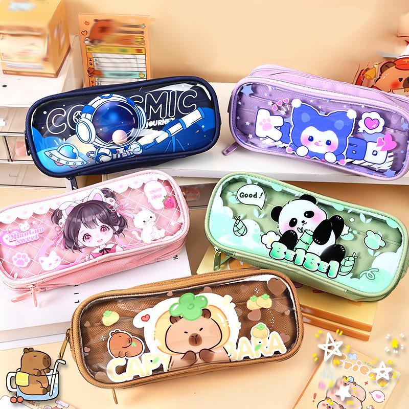 Пенал Капибара Мультяшный Прозрачный Пенал большой вместимости Студенты Дети Многослойный Пенал Сумка для хранения