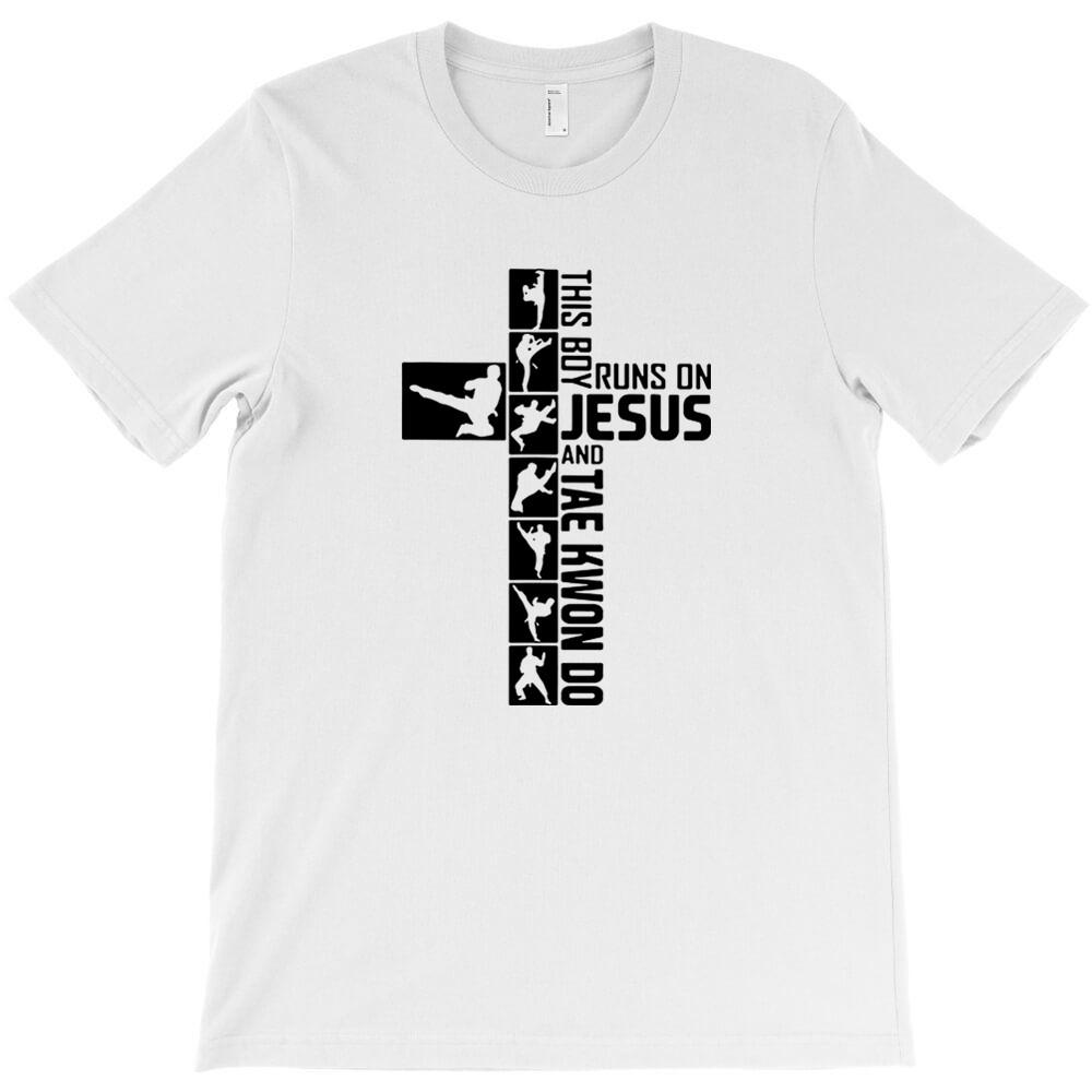 This Boy Runs On Jesus And Tae Kwon Do T Shirt Black Shirt Male Round Neck
