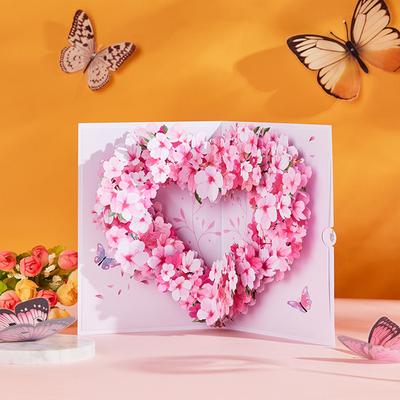 3D Pop-Up Открытки-приглашения в форме сердца с цветами День матери Свадебная открытка День годовщины День святого Валентина Подарочная открытка на День рождения Ручная работа
