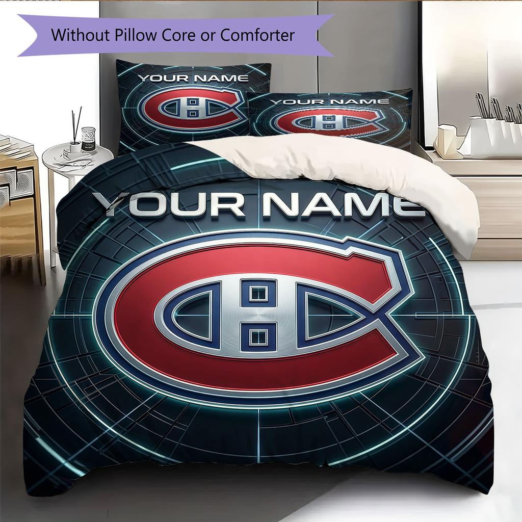 Custom Name,Montreal Canadiens Pattern Bedding Home Decoration Birthday Gift ( 1 duvet cover + 2 pillowcase, without core),fan merchandise.