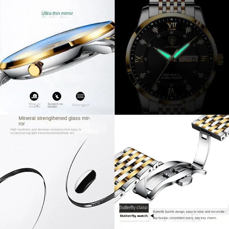 2025 Новые мужские часы водонепроницаемые светящиеся календарные кварцевые наручные часы из нержавеющей стали модные часы с бриллиантами