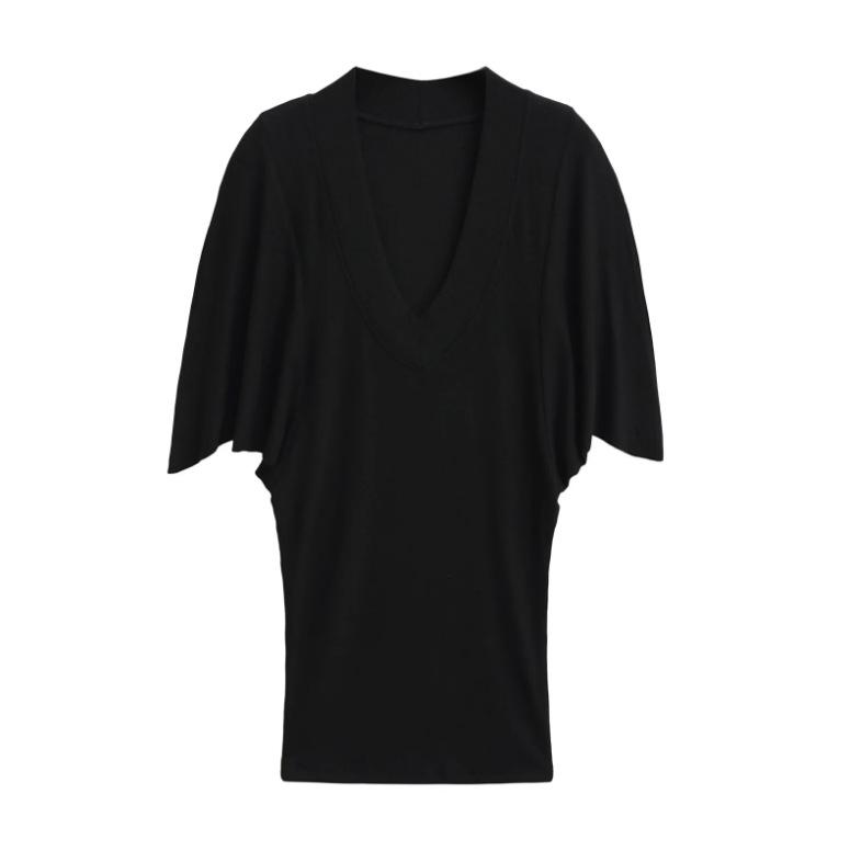 Summer new female American hottie pure desire wind lazy loose big V neck waist thin scimitar bat short sleeve T-shirt