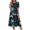 Women's Fashionable Print Round Neck Loose Short Sleeved Pocket Pullover Dress