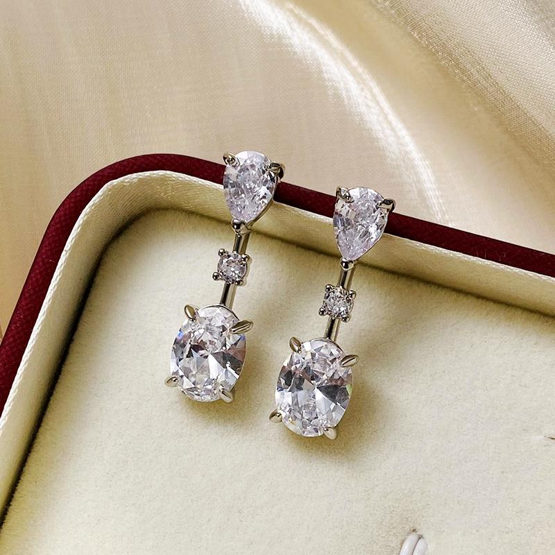 Huitan Dainty Drop Earrings with Geometric Crystal CZ Color Daily Wear Temperament Accessories for Women Fashion Jewelry