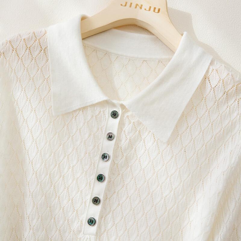 Женская трикотажная рубашка-поло с узором аргайл из шелковой смеси Jinjuan