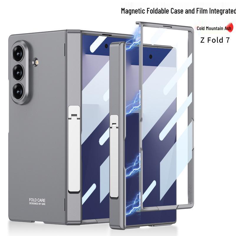 Магнитный защитный чехол для Samsung Z Fold7: Однотонный, Точные вырезы, Складная подставка-экран, Дизайн с боковым карманом для мужчин.