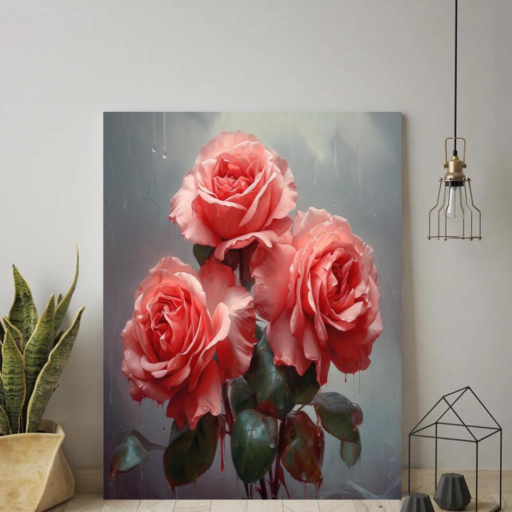 RUOPOTY Акриловая картина по номерам, набор красок, раскраска по номерам, розовые цветы, настенное искусство для рукоделия, подарок для взрослых на холсте