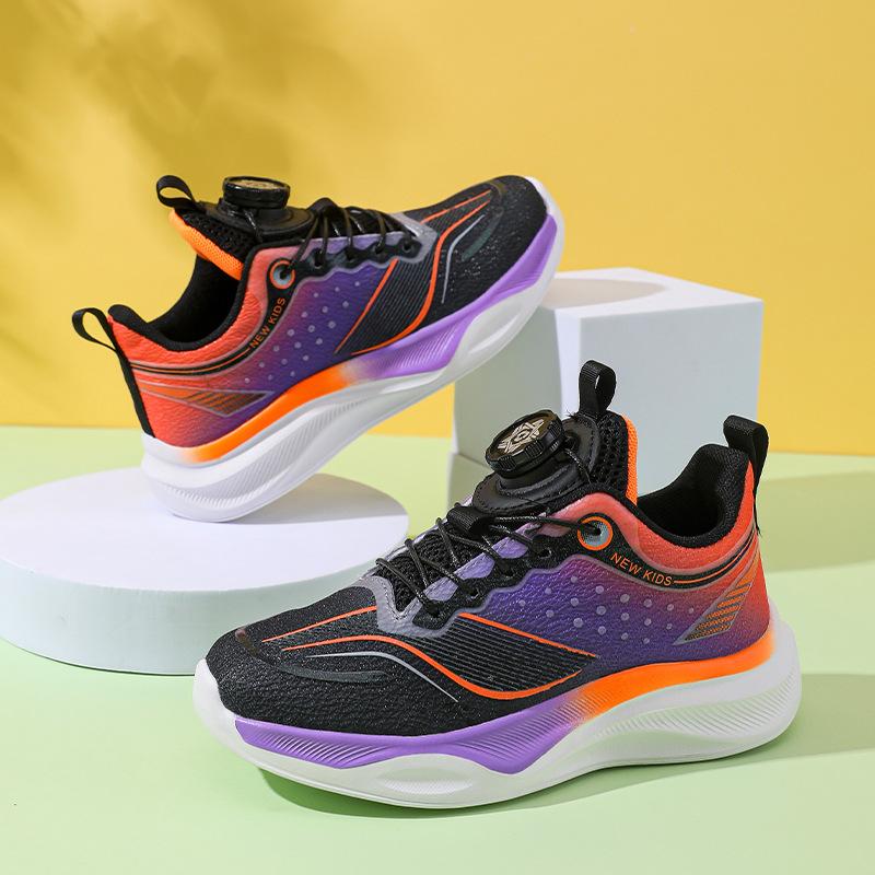 Children's sports shoes boys and girls summer new mesh running shoes single mesh breathable button shoes lightweight cushioning classmates