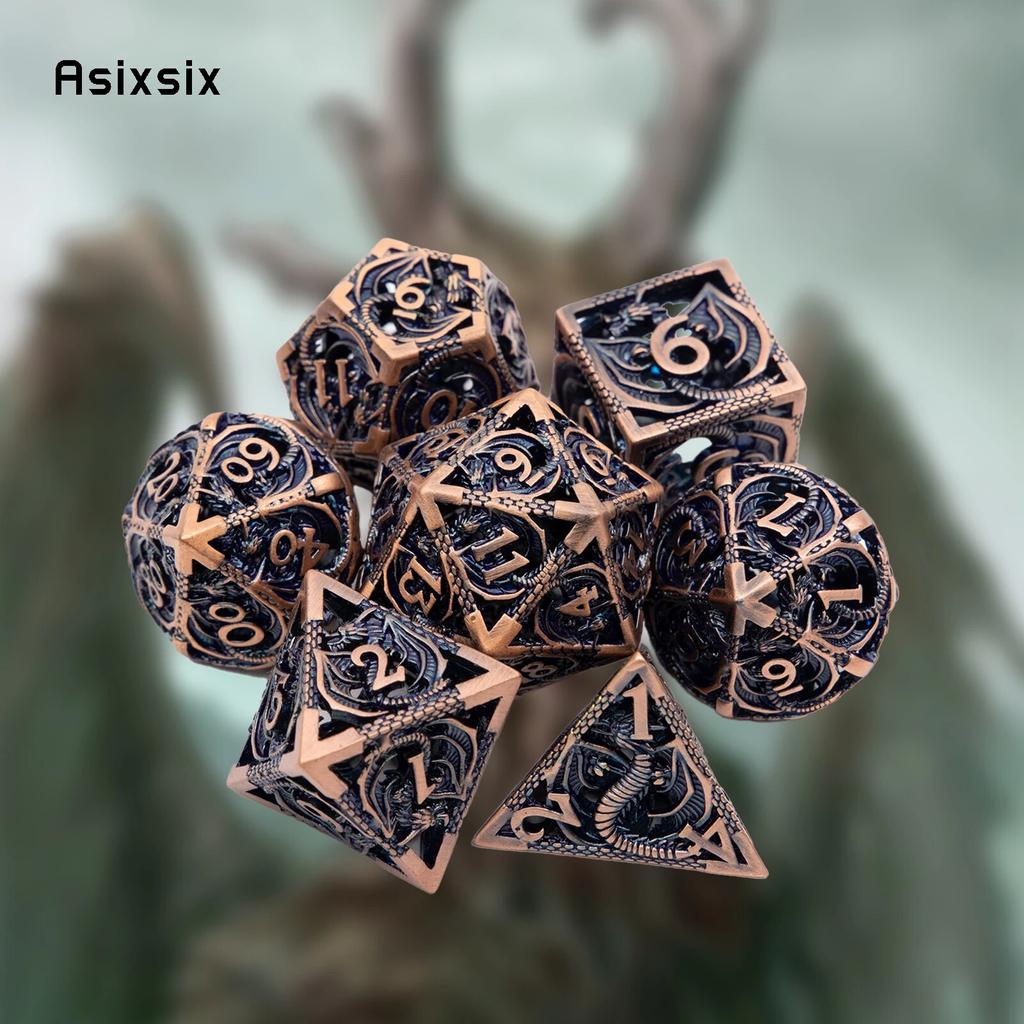7 шт. медно-черный дракон металлические игральные кости набор полых металлических многогранных кубиков подходит для ролевой ролевой игры, настольной игры, карточной игры