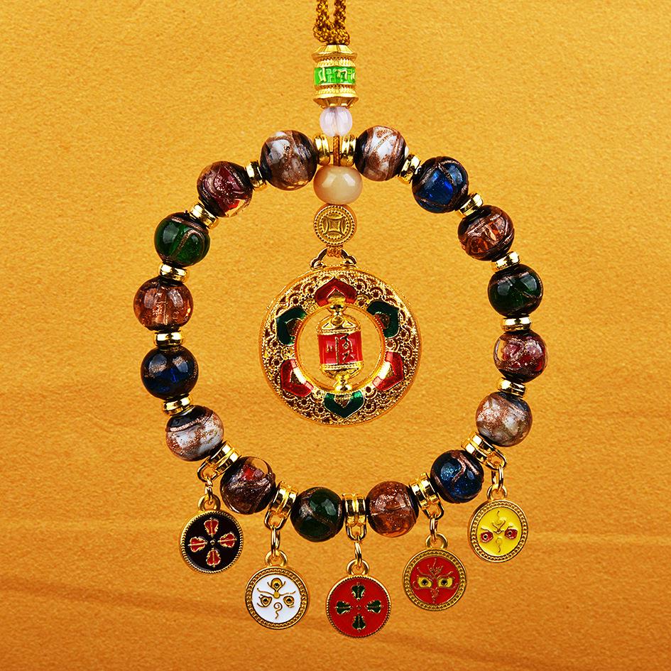 2026 Yellow Jambhala Tibetan-Style Glazed Abacus Car Ornament - Wealth God Decoration