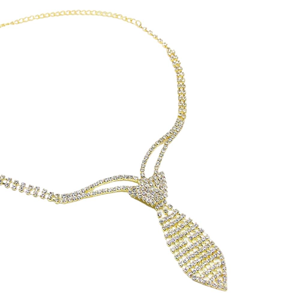 Sparkly Rhinestones Necklace Short Tie Gothic Choker Crystal Metal Chain Necktie for Women Wedding Jewelry Neckwear