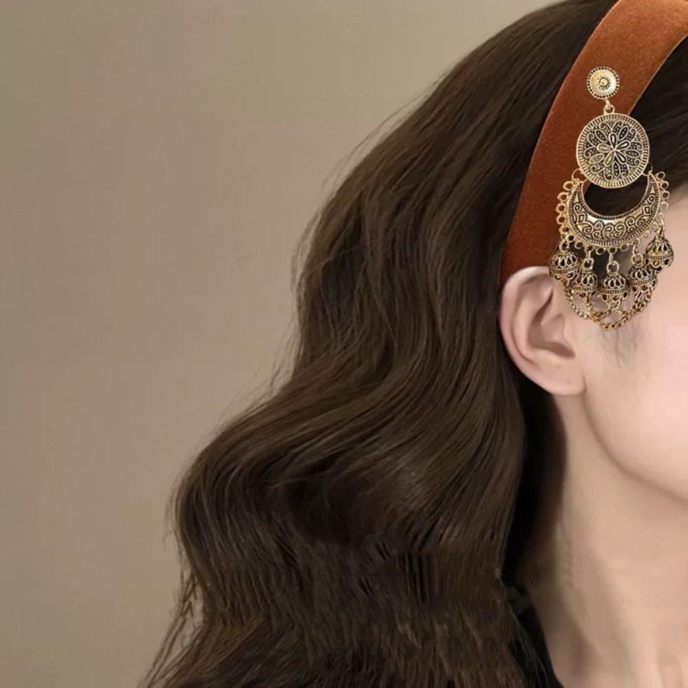 Ретро-повязка на голову с колокольчиком и кисточками, бархатная китайская боковая заколка, креативный этнический обруч для волос для женщин