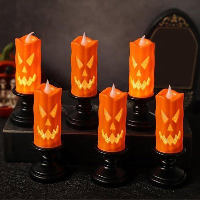 Bougies sans flamme LED - AIMOONSA - Citrouille lumineuse - Lot de 6 - Plastique - Alimentées par piles boutons