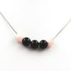 Stones and Minerals. 8mm Black Agate + Kunzite Pearl Necklace from Brazil Stainless Steel Chain.