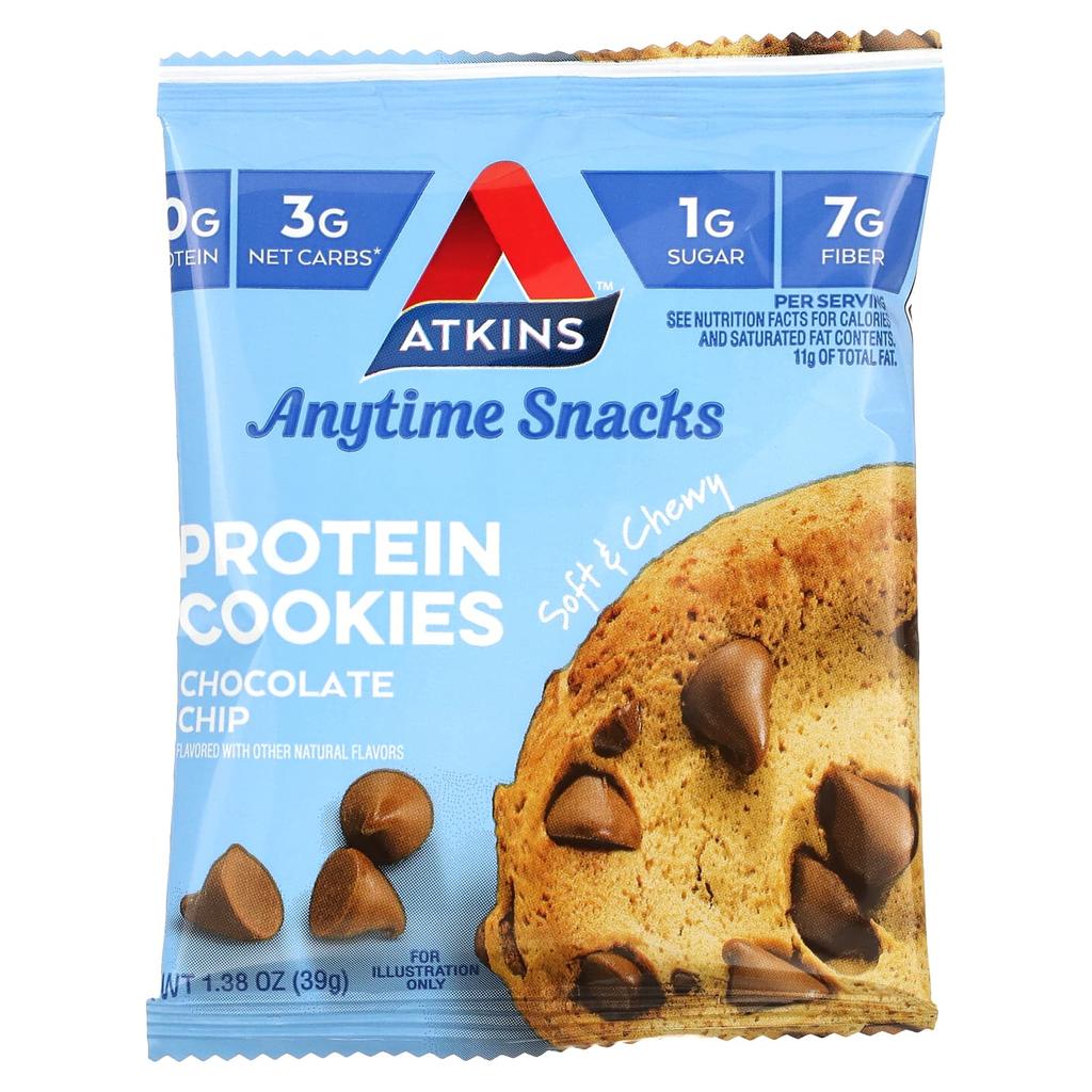 Anytime Snack, Protein Cookies, Chocolate Chips, 4 Cookies, 39G (1.38Oz) Each