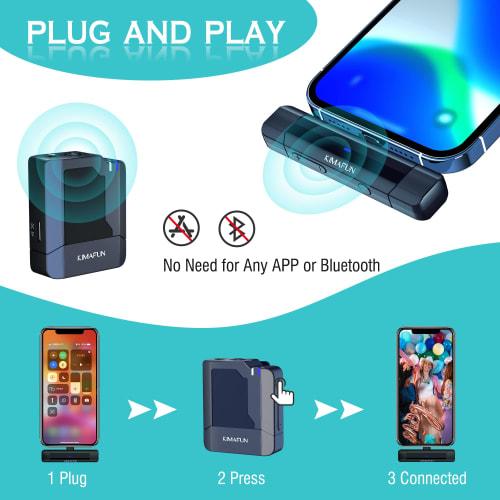 KIMAFUN G50-5 Wireless Lavalier Microphone for iPhone/iPad, Plug & Play, Instant Connection, Noise Reduction, 360 Sound Collection, Recording, No App