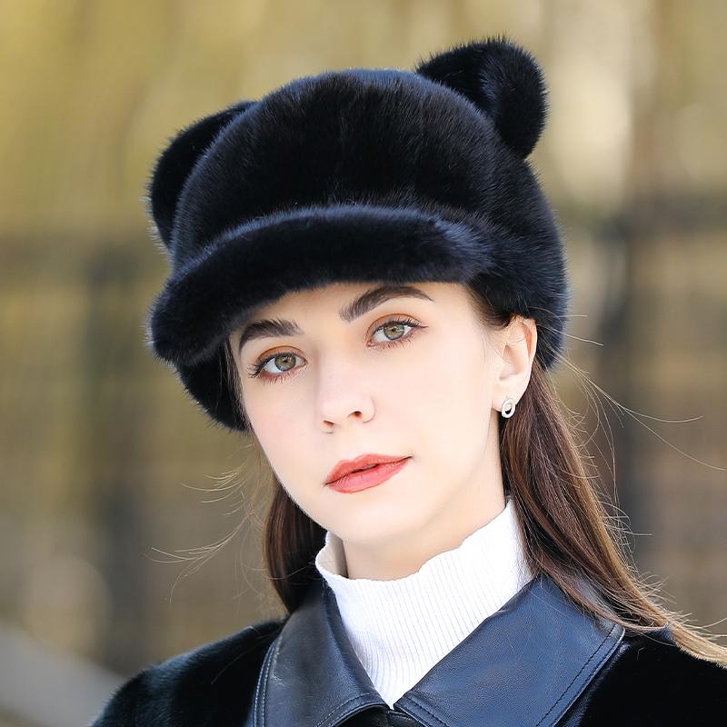 Mink Fur Hat Women's Winter Thickened Cute Cat Ear Hat Fashion Foreign Winter Cap