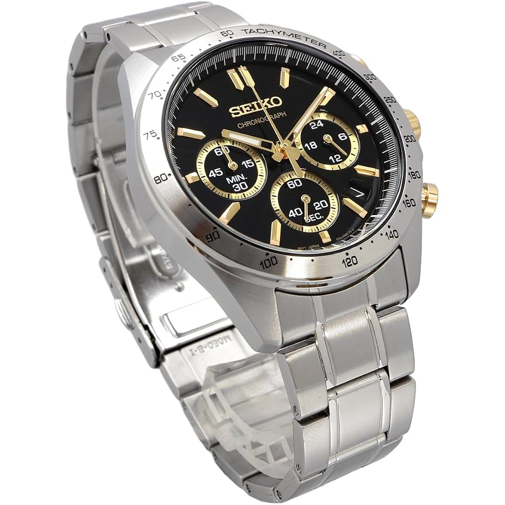 Seiko SEIKO кварцевые часы-хронограф с точностью до 1/5 секунды для мужчин SBTR015 Черный x Золотой [Официальный продукт для внутреннего рынка]