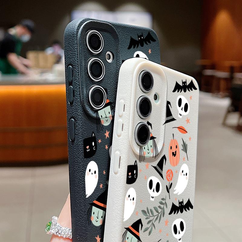 Чехол для телефона с рисунком призрачной тыквы для Samsung Galaxy S25 S24 S22 Ultra S23 S24 FE A17 A56 A16 A36 A26 A55 A15 A25 A54 5G, Текстура кожи, ТПУ, Ударопрочный