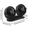 Portable Car Fan Double Head USB Desk Fan Strong Wind 360-Degree Rotation Cooling Air Circulator Dashboard Accessories For SUVs