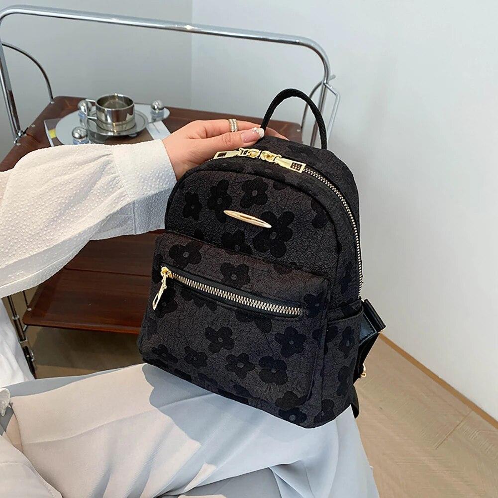 Женские маленькие школьные сумки, черные, розовые, модные холщовые рюкзаки с цветочным принтом, школьные учебники, органайзер для канцелярских принадлежностей, сумки для хранения