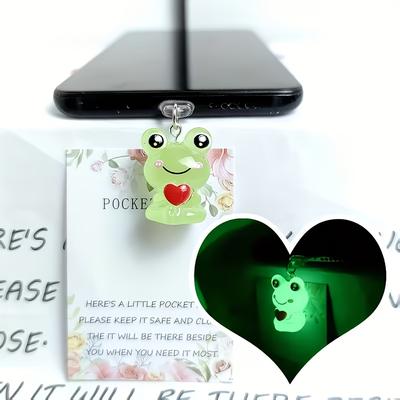 1 шт. Милый Светящийся Зеленый Лягушонок Заглушка от Пыли для Телефона, Простой и Очаровательный Аксессуар для Телефона - Подходит для Интерфейса iPhone/Type-C