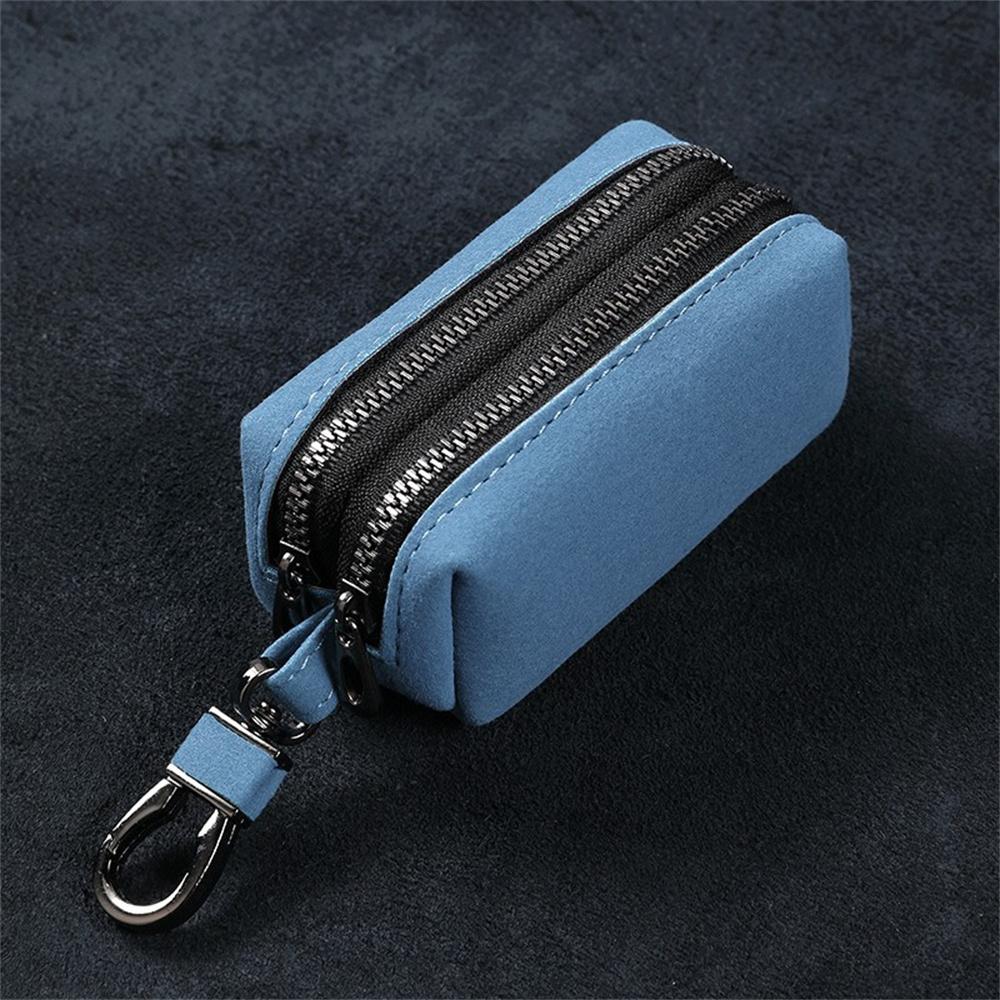 Портативный брелок для ключей для мужчин и женщин, вместительный чехол для ключей с двойной молнией, замшевый кожаный чехол для ключей, кошелек унисекс для монет